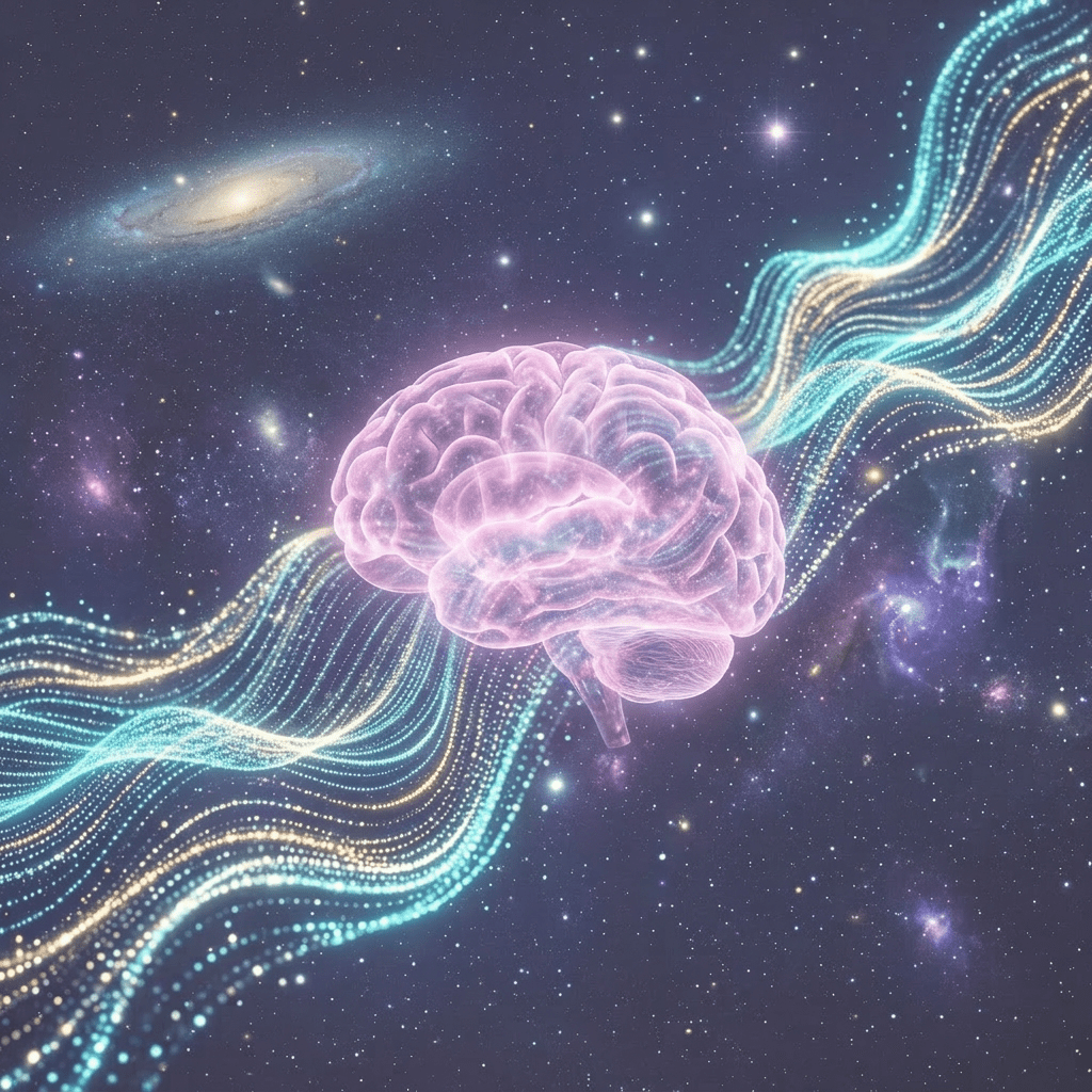 Glowing blue and gold digital wave flowing through a deep space background with stars and galaxies